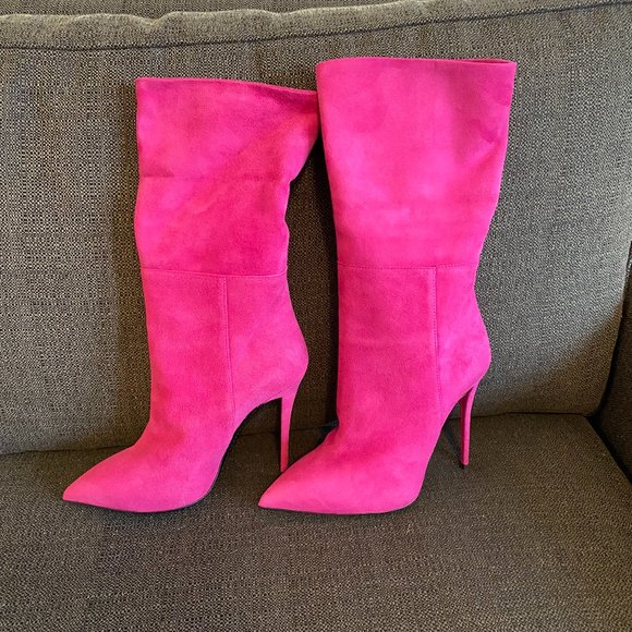 Giuseppe Zanotti Size 36 80s Inspired Pink Suede Stiletto Slouch/Fold Over Boot - Picture 2 of 16